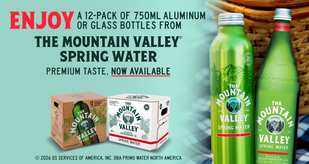 The Mountain Valley Spring Water, Aluminum & Glass Bottle, 750 mL, 12 ct